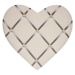 Memory board, cotton / wood / nylon ribbon / gold-finished steel, natural and silver, 17x16-1/2 inch heart. Sold individually.