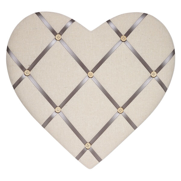 Memory board, cotton / wood / nylon ribbon / gold-finished steel, natural and silver, 17x16-1/2 inch heart. Sold individually. image number 0