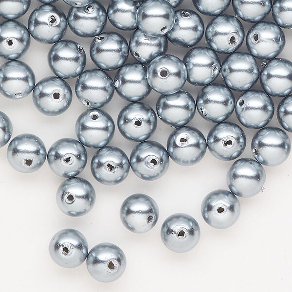 Bead, acrylic pearl, blue-grey, 6mm round. Sold per 58-inch strand. image number 0