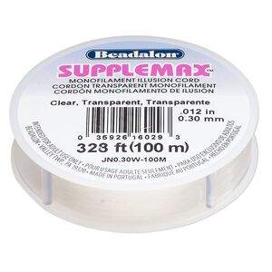 Cord, Beadalon® SUPPLEMAX™, nylon, pkg/100m, 0.30mm diameter, clear.