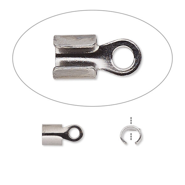 Cord end, fold-over, gunmetal-plated steel, 5x5mm with 4mm inside diameter. Sold per pkg of 100. image number 0