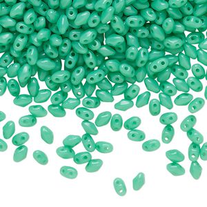 Bead, Preciosa Mini Twin™, Mini Pressed Twin, Czech pressed glass, opaque turquoise green, 4x2.5mm oval with (2) 0.7mm holes. Sold per 250-gram pkg.