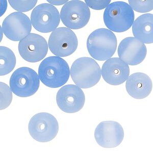 Bead, matte glass, translucent light blue, 8mm round. Sold per 2-ounce pkg, approximately 75 beads.