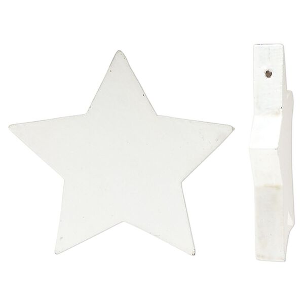 Focal, painted mango wood, white, 38x36mm side-drilled star. Sold per pkg of 2. image number 0