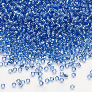 Seed bead, Dyna-Mites™, glass, pkg/40g, #11 round, transparent silver-lined light blue, (43:RR 11/0 RR).