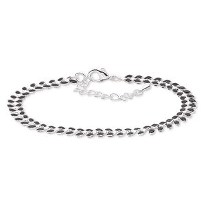 Bracelet, epoxy and silver-plated brass, black, 6.5mm wide with wreath design, 7-1/2 inches with 2-inch extender chain and lobster claw clasp. Sold individually.