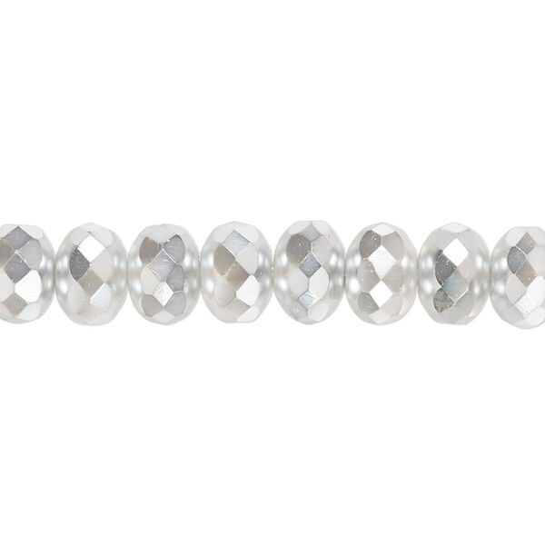 Bead, Czech fire-polished glass, opaque metallic chrome, 9x5mm faceted rondelle. Sold per 15-1/2" to 16" strand. image number 0