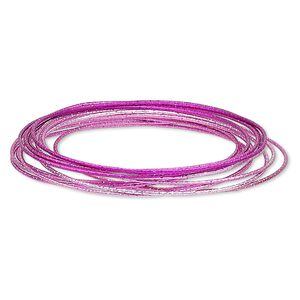 Bracelet, bangle, steel, light magenta / magenta / dark magenta, 1mm wide, 8-1/2 inches. Sold per 12-piece set.