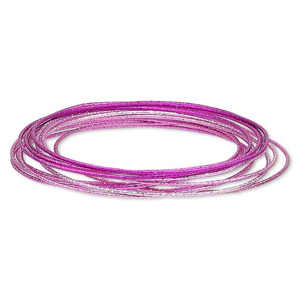 Bracelet, bangle, steel, light magenta / magenta / dark magenta, 1mm wide, 8-1/2 inches. Sold per 12-piece set. image number 0