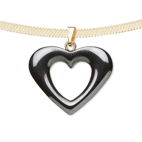 Pendant, Hemalyke™ (man-made) and gold- and/or silver-finished brass bail, 26x20mm open heart. Sold per pkg of 2. image number 0