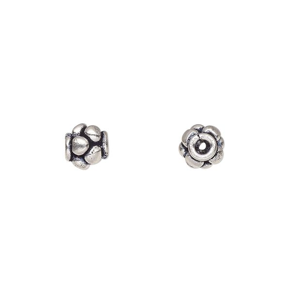 Bead, antiqued sterling silver, 7x6mm saucer. Sold per 1/4 troy ounce pkg, approximately 5 beads. image number 0