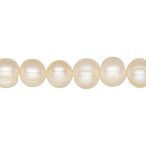 Freshwater 1pkg1, semi-round pearl, 15.5-16 inch white 7-9mm cultured