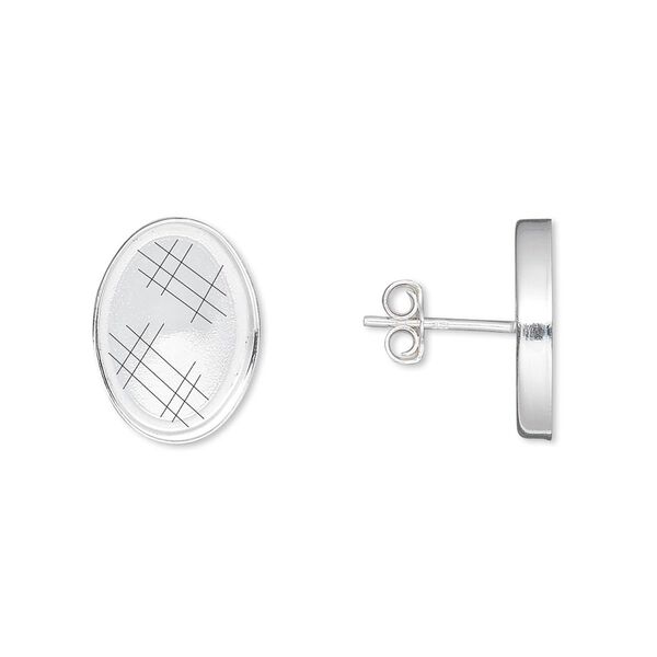 Earstud, sterling silver, 14x10mm oval setting. Sold per pair. image number 0