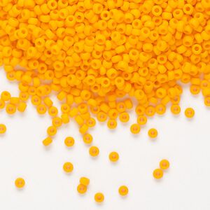 Seed bead, Miyuki, glass, pkg/25g, #11 rocaille, opaque matte mandarin orange (RR-405F).