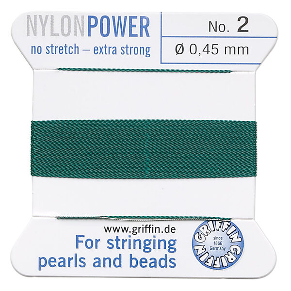 Thread, Griffin, nylon, green, size #2. Sold per 2-meter card (approximately 78 inches). image number 0