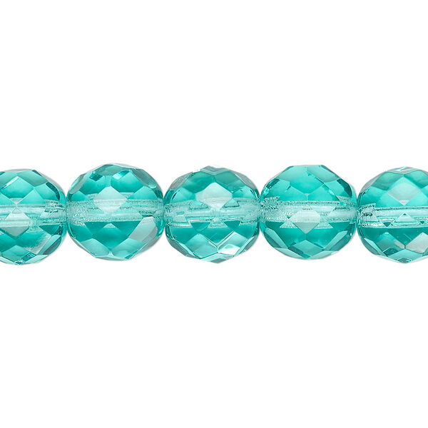 Bead, Czech fire-polished glass, light aqua, 10mm faceted round. Sold per pkg of 600 (1/2 mass). image number 0