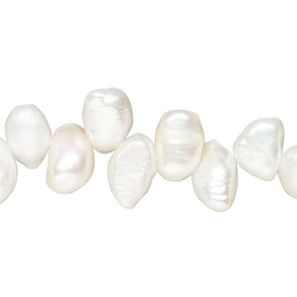Pearl 1pkg1 cultured freshwater, 7x6-9x7mm herringbone-drilled flat-sided rice C grade, 13 inch bleached white image number 0
