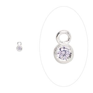 Drop, sterling silver and cubic zirconia, June alexandrite, 2.5mm single-sided birthstone round. Sold per pkg of 2.