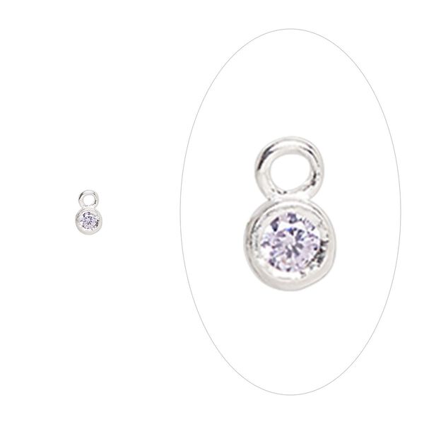 Drop, sterling silver and cubic zirconia, June alexandrite, 2.5mm single-sided birthstone round. Sold per pkg of 2. image number 0