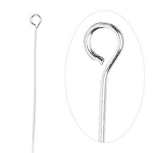 Eye pin, silver-plated brass, 2 inches, 24 gauge. Sold per pkg of 100.