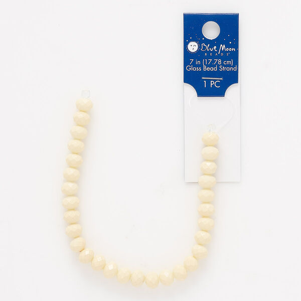 Bead, glass, cream, 8x6mm faceted rondelle. Sold per 7-inch strand. image number 0