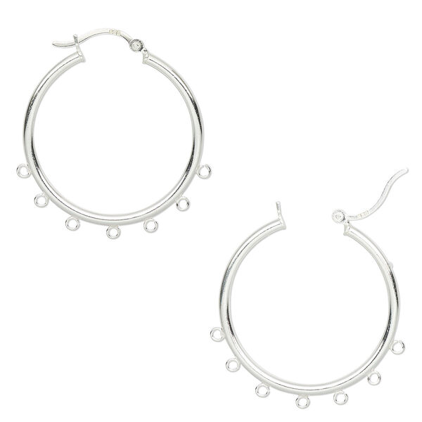Earring, sterling silver, 32mm round hoop with 7 open loops and latch-back closure. Sold per pair. image number 0