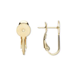 Earring 1pkg10 gold-plated, 18.5mm hinged / 8mm pad / 8mm round setting, 21 gauge brass 5 pair