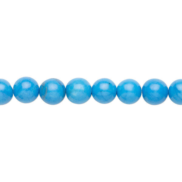 Bead, howlite (dyed), turquoise blue, 6mm round, B grade, Mohs hardness 3 to 3-1/2. Sold per 15-1/2" to 16" strand. image number 0