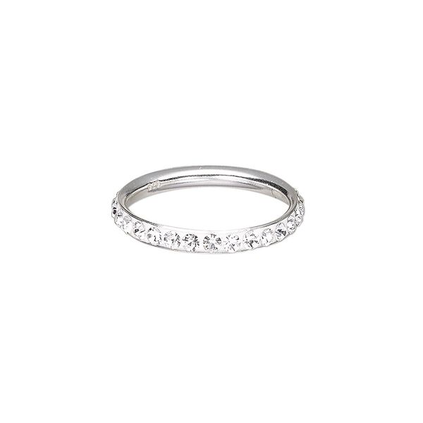 Ring, epoxy / glass rhinestone / sterling silver, clear, 2.75mm wide, size 7. Sold individually. image number 0