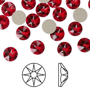 Flat back 144pk light Siam foil back, Swarovski® 7.07-7.27mm rose round SS34 2088