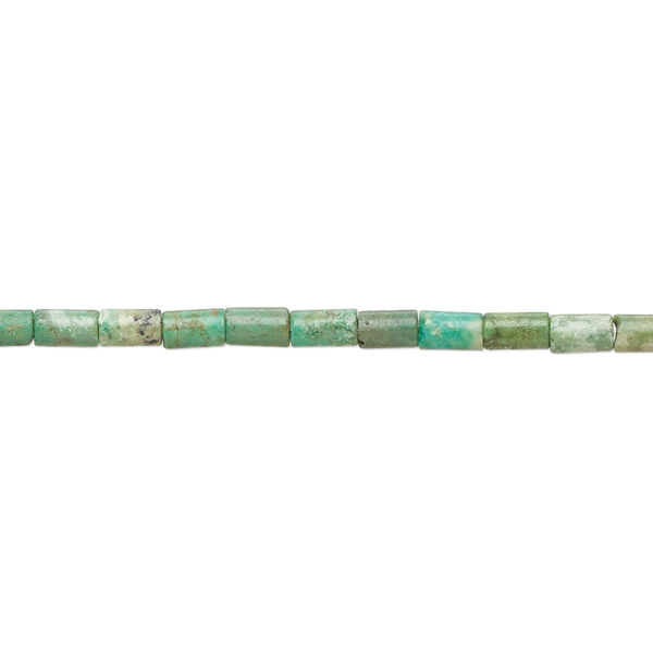 Bead, turquoise (dyed / stabilized), green, 4x2mm-5x3mm round tube with 0.8-1.1mm hole, C- grade, Mohs hardness 5 to 6. Sold per 15-1/2" to 16" strand. image number 0