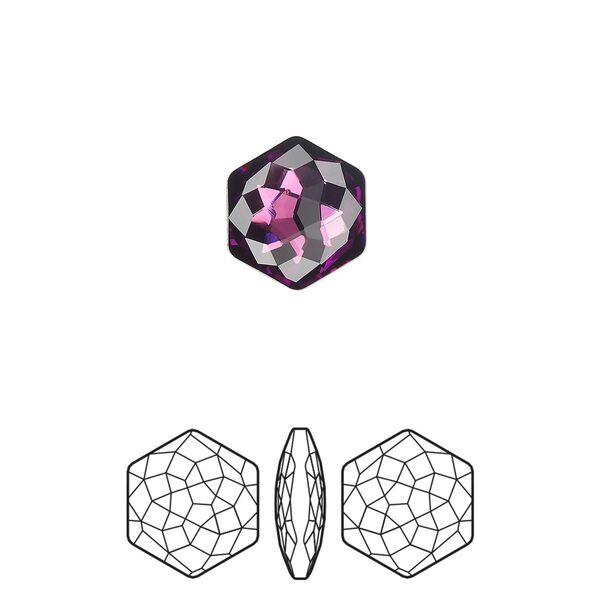 Fancy stone 2pk amethyst foil back, Crystal Passions® 11.2x10mm thin hexagon 4683 image number 0