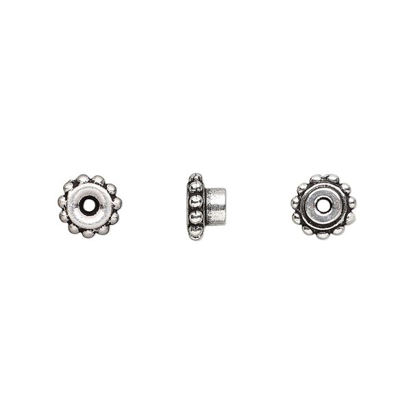 Bead aligner, TierraCast® BeadAligners™, antique silver-plated pewter (tin-based alloy), 7x4mm beaded rondelle with 4mm peg. Sold per pkg of 50. image number 0