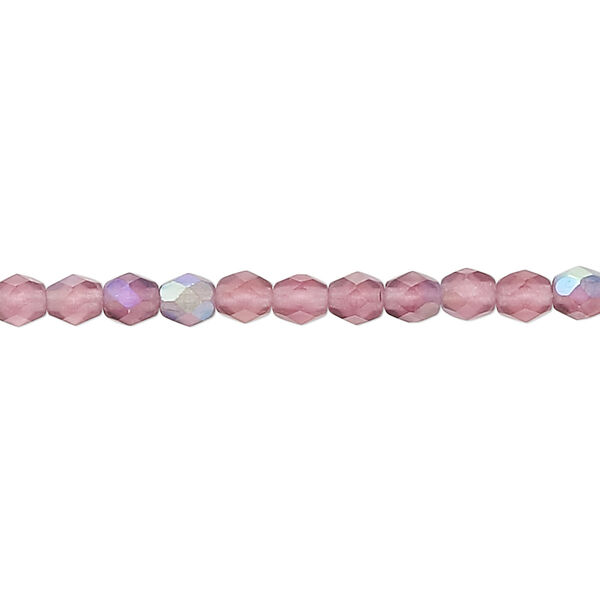 Bead, Czech fire-polished glass, matte purple AB, 4mm faceted round. Sold per 15-1/2" to 16" strand. image number 0