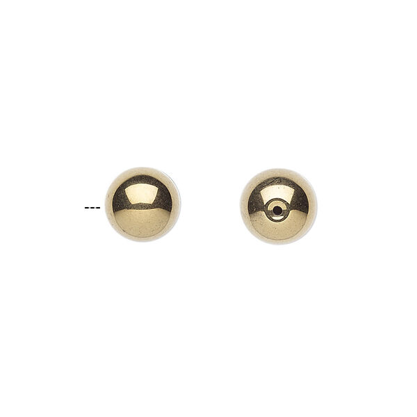 Bead, electroplated Hemalyke™ (man-made), gold, 8mm half-drilled round with 0.9mm hole. Sold per pkg of 4. image number 0