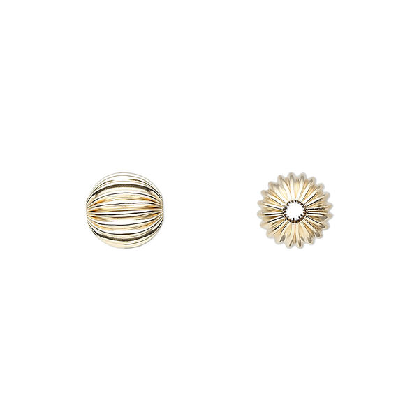 Bead, 14Kt gold, 8mm corrugated round. Sold per pkg of 6. image number 0