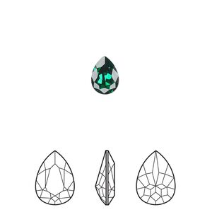 Fancy stone 180pk majestic green foil back, Swarovski® 8x6mm pear 4320