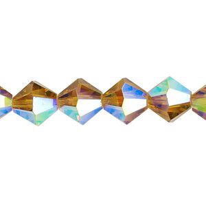 Bead 1pk translucent gold AB, Celestial Crystal® 10mm bicone 8 inch