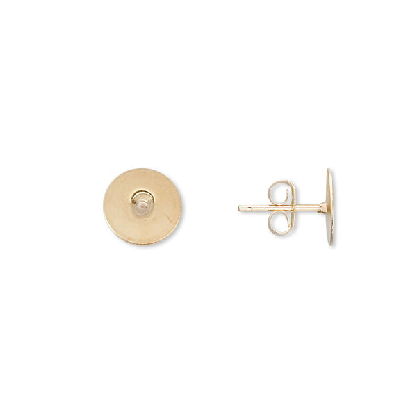 Earstud, 14Kt gold-filled post with 8mm gold-plated brass flat pad, 14Kt gold-filled earnuts included. Sold per pkg of 5 pairs. image number 0