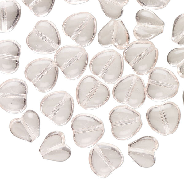 Bead, glass, transparent light pink, 8mm puffed heart. Sold per pkg of 53. image number 0