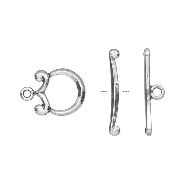 Clasp, JBB Findings, toggle, antiqued sterling silver, 12x11mm round with swirl design. Sold individually. image number 0