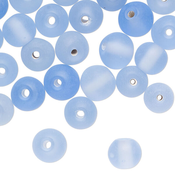 Bead, matte glass, translucent light blue, 8mm round. Sold per 2-ounce pkg, approximately 75 beads. image number 0