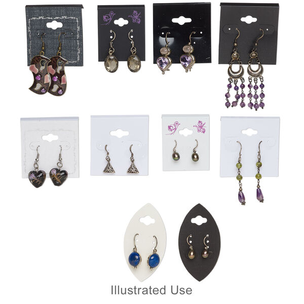 Earring card mix, PVC plastic and paper, assorted color and print, 2x1-1/2 to 2x2 inch squares and 2-3/4 x 1-1/2 inch marquise. Sold per pkg of 100. image number 2