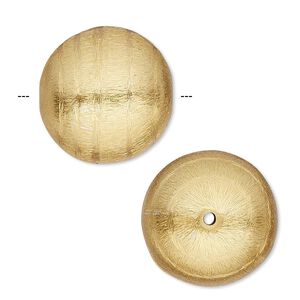 Bead, gold-finished copper, 20mm brushed round with swirl design. Sold per pkg of 2.