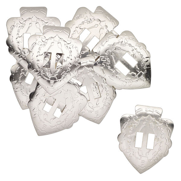 Slide, silver-finished steel, 44x35mm textured arrowhead, (2) 10x4mm rectangle holes. Sold per pkg of 10. image number 0
