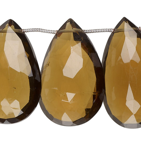 Bead, golden quartz (heated), dark, 28x17mm-35x22mm hand-cut top-drilled faceted puffed teardrop, B+ grade, Mohs hardness 7. Sold per pkg of 12. image number 0