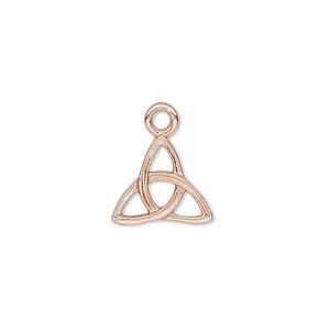 Drop 1pkg4 brass, 13x12mm triple Celtic knot, copper plate