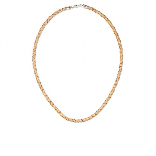 Necklace cord, leather (natural) and sterling silver, 4mm braided, 18 inches with lobster claw clasp. Sold individually. image number 0