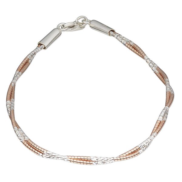 Bracelet, 2-strand, sterling silver and rose gold-plated sterling silver, 1.2mm diamond-cut twisted snake, 7-1/2 inches with lobster claw clasp. Sold individually. image number 0