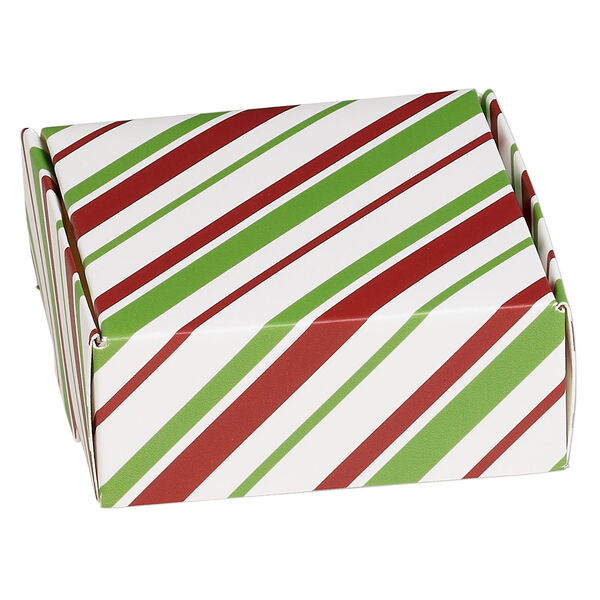 Box, paper, red / green / white, 3x3x1-inch unassembled square with stripe design. Sold per pkg of 10. image number 0